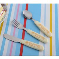 泰迪熊树脂不锈钢儿童勺筷叉 韩国原装进口304不锈钢卡通婴儿餐具
