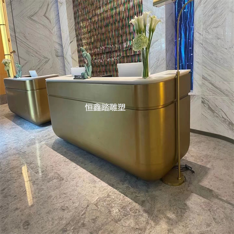 上海酒店大堂装饰香槟金不锈钢接待台厂家